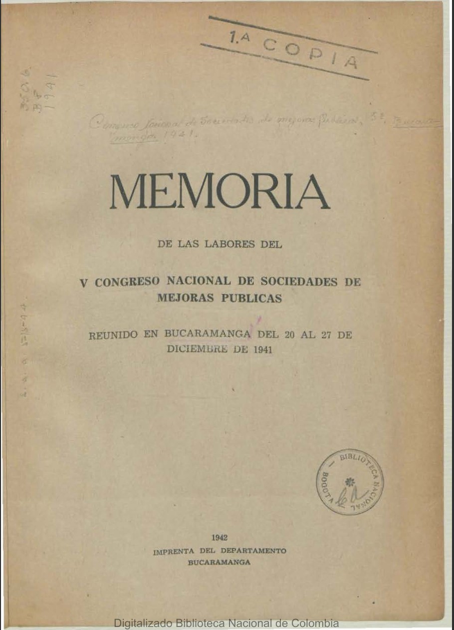 Memoria V Congreso Nacional de Sociedades de Mejoras Públicas