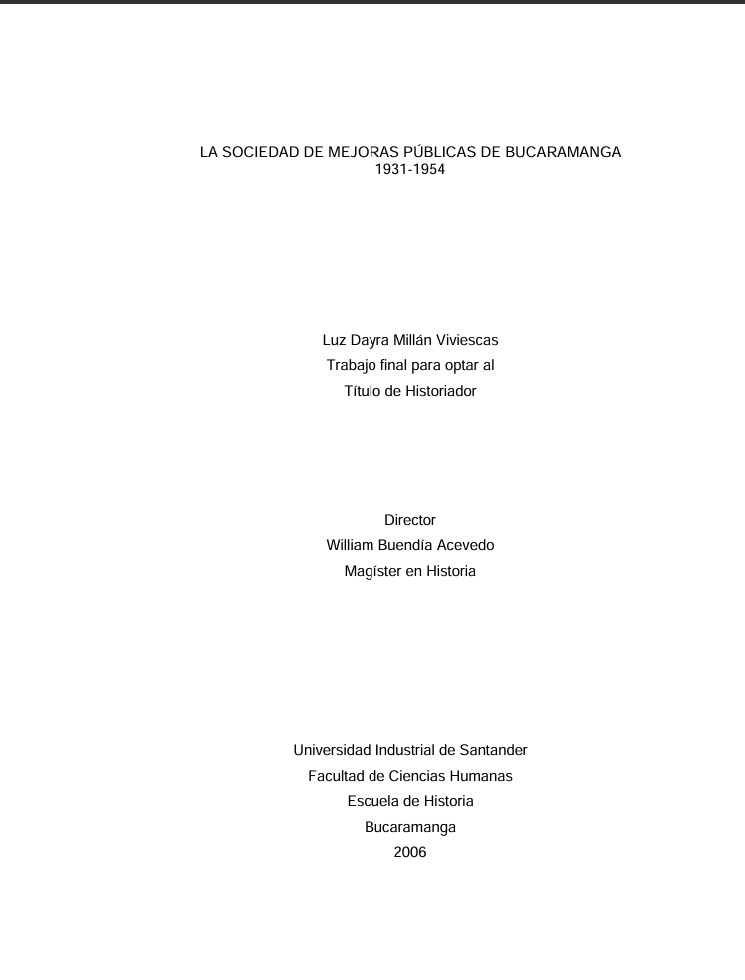 La Sociedad de Mejoras Públicas de Bucaramanga 1931-1954